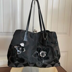 Coach Floral Appliques Kisslock Tote Bag